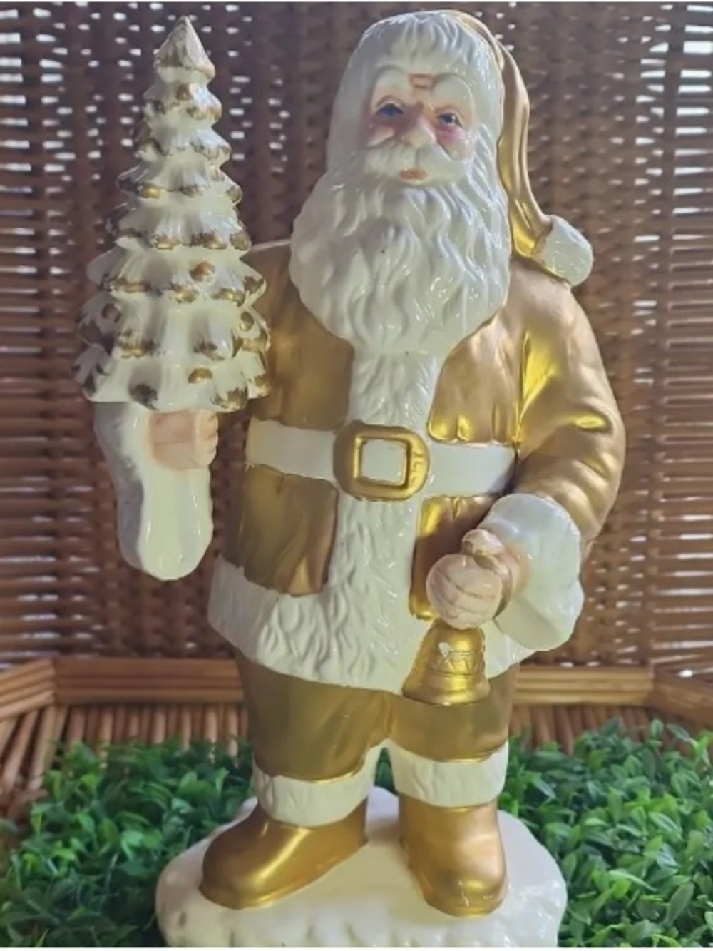 Gold and White Santa Figurine Holiday Decor - Classic Festive Accent